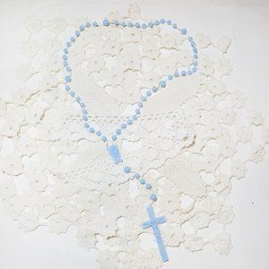 Vintage Sky Blue Rosary Beads Catholic Praying Holy Religious Plastic Unisex